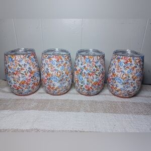 Matilda Jane Travel Tumblers Cups  Wine  insulated 11 oz Floral  Set of 4 MJ